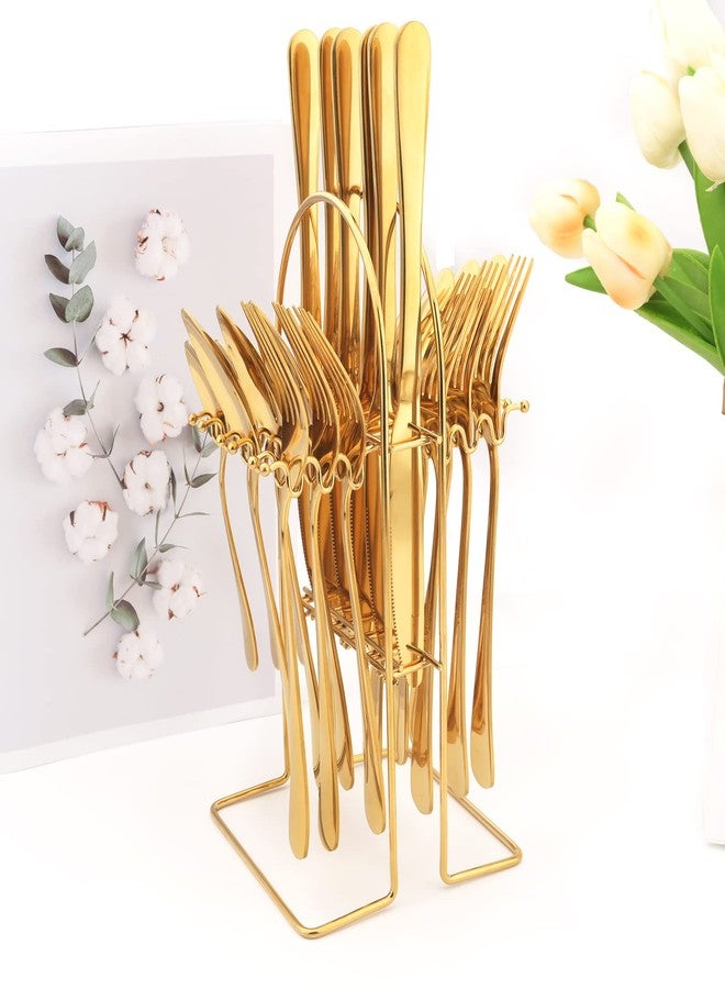 snplowum 1pcs Gold Cutlery Stand, Stainless Steel Silverware Holder Kitchen Hanging Tableware Storage Rack, Holds 24pcs, Lightweight and easy to move - Image 5